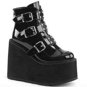 NEW Demonia - SWING 105 Dark Resistance Patent Black Platform Boots